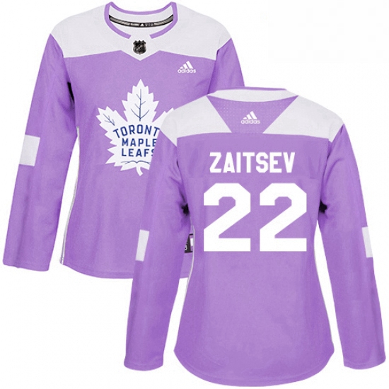 Womens Adidas Toronto Maple Leafs 22 Nikita Zaitsev Authentic Purple Fights Cancer Practice NHL Jers