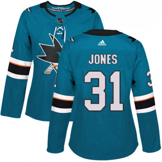 Womens Adidas San Jose Sharks 31 Martin Jones Premier Teal Green