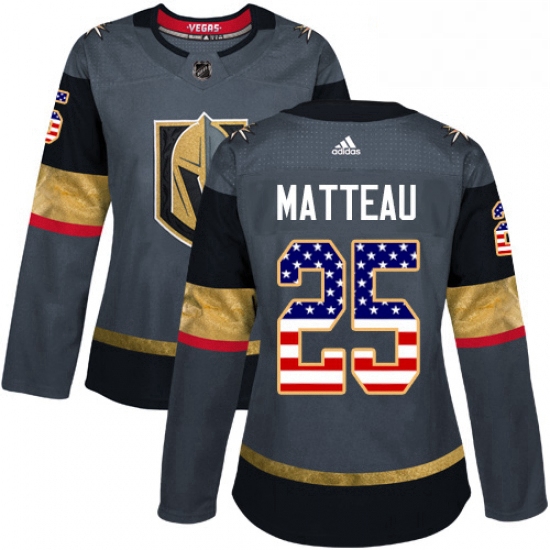 Womens Adidas Vegas Golden Knights 25 Stefan Matteau Authentic Gray USA Flag Fashion NHL Jersey