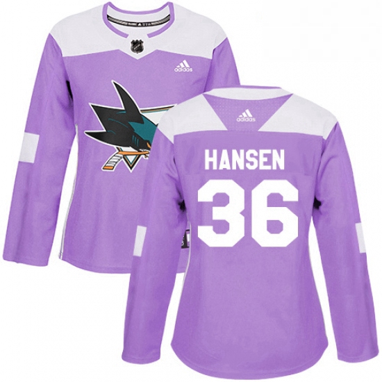 Womens Adidas San Jose Sharks 36 Jannik Hansen Authentic Purple 