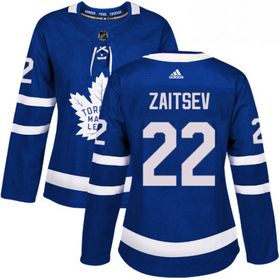 Womens Adidas Toronto Maple Leafs 22 Nikita Zaitsev Authentic Royal Blue Home NHL Jersey