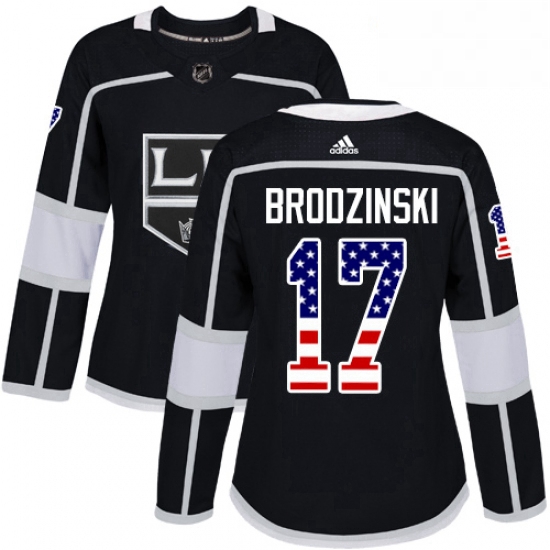 Womens Adidas Los Angeles Kings 17 Jonny Brodzinski Authentic Black USA Flag Fashion NHL Jersey