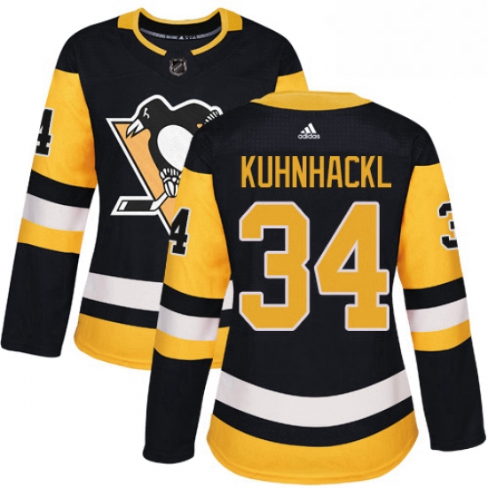 Womens Adidas Pittsburgh Penguins 34 Tom Kuhnhackl Authentic Black Home NHL Jersey