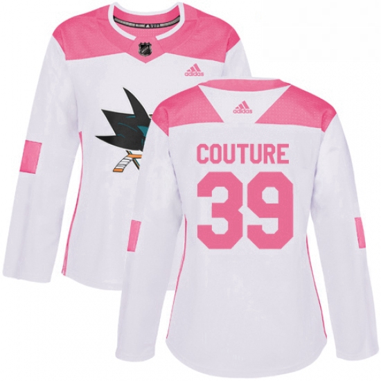 Womens Adidas San Jose Sharks 39 Logan Couture Authentic WhitePink Fashion NHL Jersey