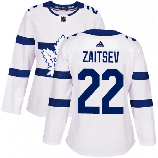 Womens Adidas Toronto Maple Leafs 22 Nikita Zaitsev Authentic White 2018 Stadium Series NHL Jersey