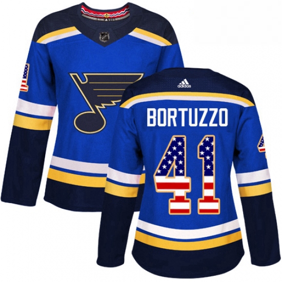 Womens Adidas St Louis Blues 41 Robert Bortuzzo Authentic Blue USA Flag Fashion NHL Jersey