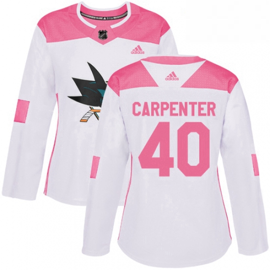 Womens Adidas San Jose Sharks 40 Ryan Carpenter Authentic WhitePink Fashion NHL Jersey