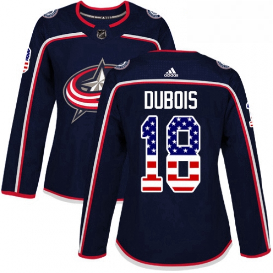 Womens Adidas Columbus Blue Jackets 18 Pierre Luc Dubois Authentic Navy Blue USA Flag Fashion NHL Je