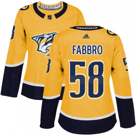 Womens Adidas Nashville Predators 58 Dante Fabbro Authentic Gold Home NHL Jersey