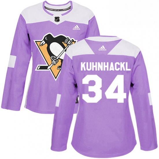 Womens Adidas Pittsburgh Penguins 34 Tom Kuhnhackl Authentic Purple Fights Cancer Practice NHL Jerse