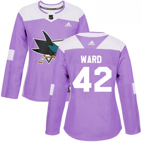 Womens Adidas San Jose Sharks 42 Joel Ward Authentic Purple Fights Cancer Practice NHL Jersey