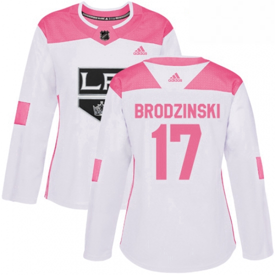 Womens Adidas Los Angeles Kings 17 Jonny Brodzinski Authentic WhitePink Fashion NHL Jersey