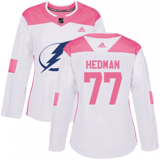 Womens Adidas Tampa Bay Lightning 77 Victor Hedman Authentic WhitePink Fashion NHL Jersey