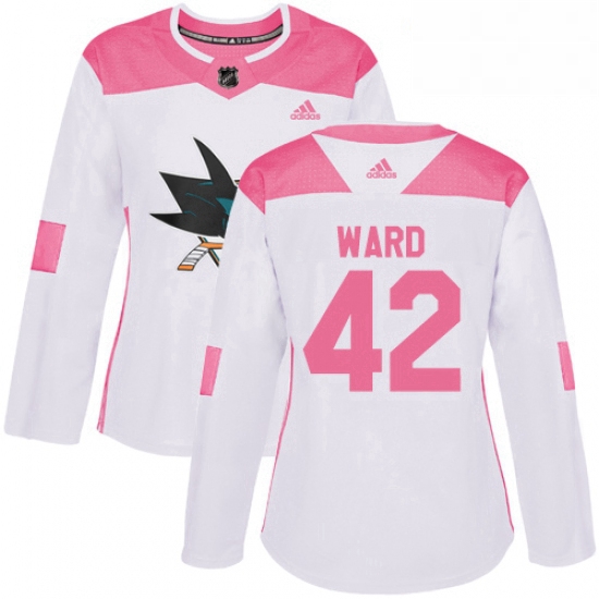 Womens Adidas San Jose Sharks 42 Joel Ward Authentic WhitePink Fashion NHL Jersey