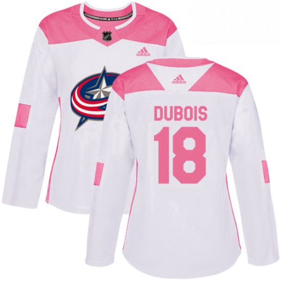 Womens Adidas Columbus Blue Jackets 18 Pierre Luc Dubois Authentic WhitePink Fashion NHL Jersey