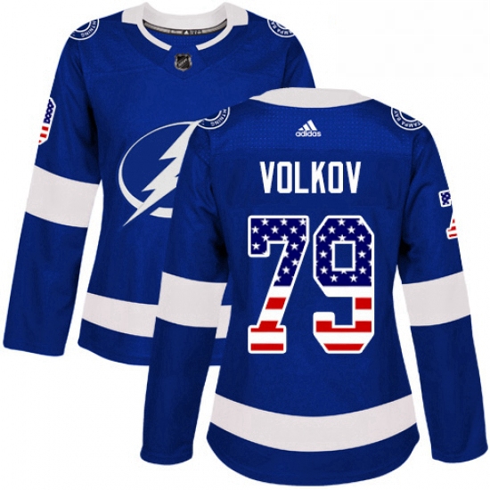 Womens Adidas Tampa Bay Lightning 79 Alexander Volkov Authentic Blue USA Flag Fashion NHL Jersey