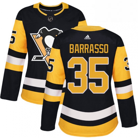 Womens Adidas Pittsburgh Penguins 35 Tom Barrasso Authentic Black Home NHL Jersey