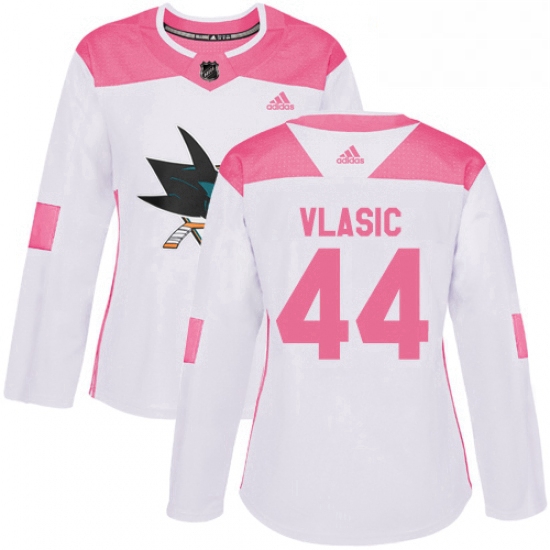 Womens Adidas San Jose Sharks 44 Marc Edouard Vlasic Authentic WhitePink Fashion NHL Jersey