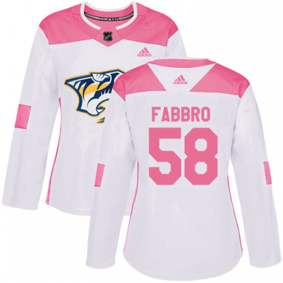 Womens Adidas Nashville Predators 58 Dante Fabbro Authentic WhitePink Fashion NHL Jersey