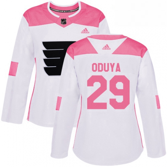 Womens Adidas Philadelphia Flyers 29 Johnny Oduya Authentic White Pink Fashion NHL Jersey