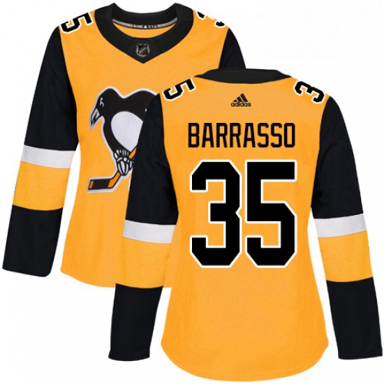 Womens Adidas Pittsburgh Penguins 35 Tom Barrasso Authentic Gold Alternate NHL Jersey