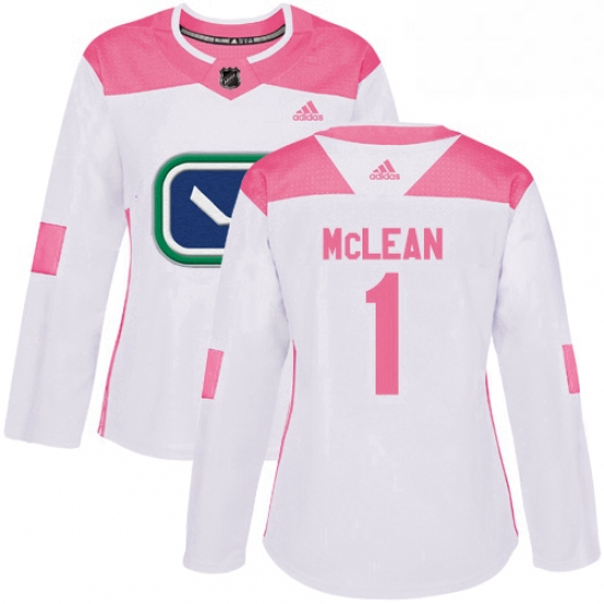 Womens Adidas Vancouver Canucks 1 Kirk Mclean Authentic WhitePink Fashion NHL Jersey