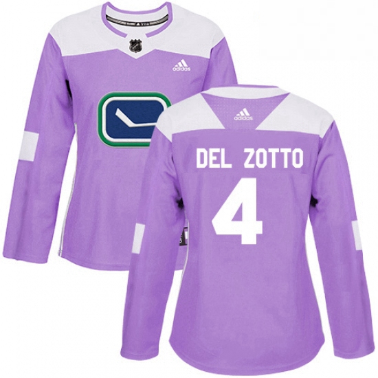 Womens Adidas Vancouver Canucks 4 Michael Del Zotto Authentic Purple Fights Cancer Practice NHL Jers