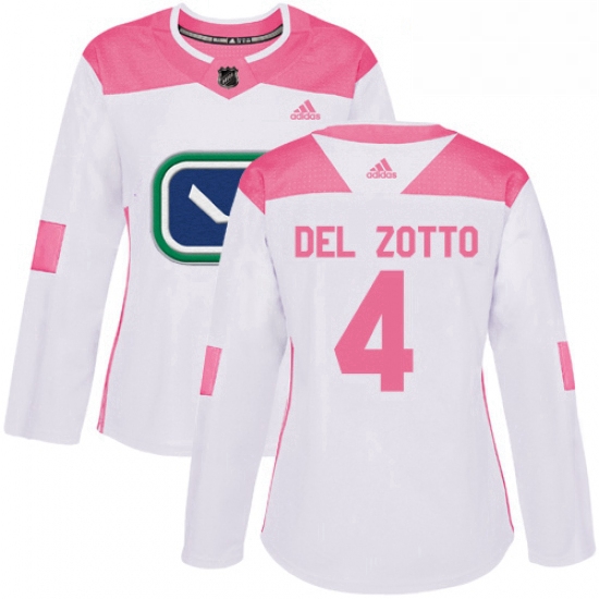 Womens Adidas Vancouver Canucks 4 Michael Del Zotto Authentic WhitePink Fashion NHL Jersey