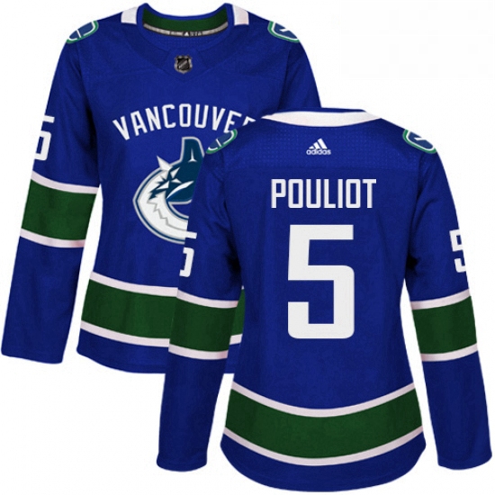 Womens Adidas Vancouver Canucks 5 Derrick Pouliot Authentic Blue Home NHL Jersey