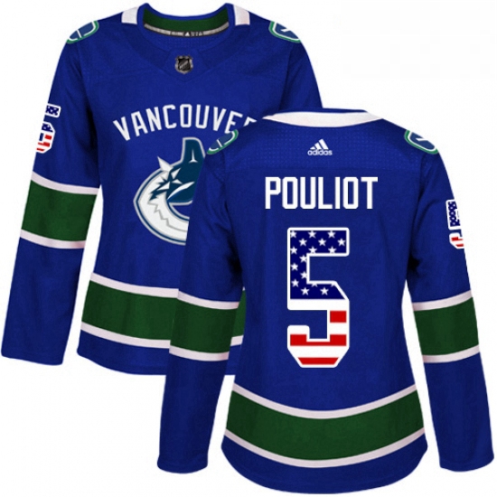 Womens Adidas Vancouver Canucks 5 Derrick Pouliot Authentic Blue USA Flag Fashion NHL Jersey