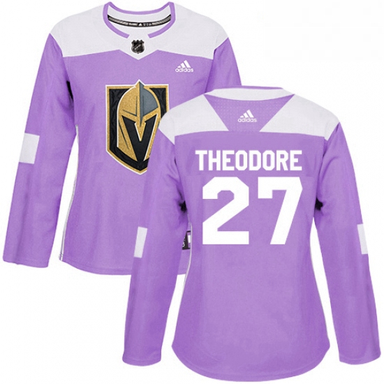 Womens Adidas Vegas Golden Knights 27 Shea Theodore Authentic Purple Fights Cancer Practice NHL Jers