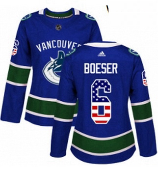 Womens Adidas Vancouver Canucks 6 Brock Boeser Authentic Blue USA Flag Fashion NHL Jersey