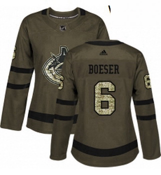 Womens Adidas Vancouver Canucks 6 Brock Boeser Authentic Green Salute to Service NHL Jersey