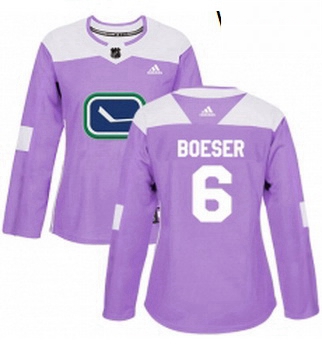 Womens Adidas Vancouver Canucks 6 Brock Boeser Authentic Purple Fights Cancer Practice NHL Jersey