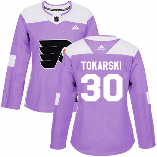 Womens Adidas Philadelphia Flyers 30 Dustin Tokarski Authentic Purple Fights Cancer Practice NHL Jer