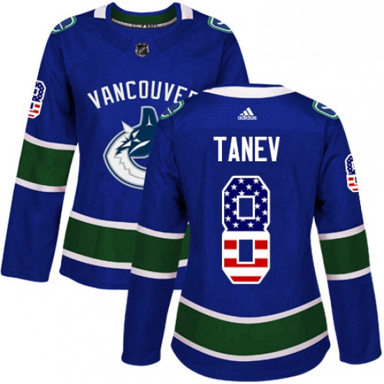 Womens Adidas Vancouver Canucks 8 Christopher Tanev Authentic Blue USA Flag Fashion NHL Jersey