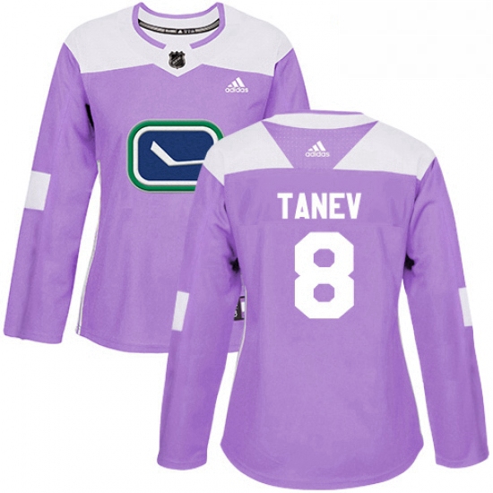 Womens Adidas Vancouver Canucks 8 Christopher Tanev Authentic Purple Fights Cancer Practice NHL Jers