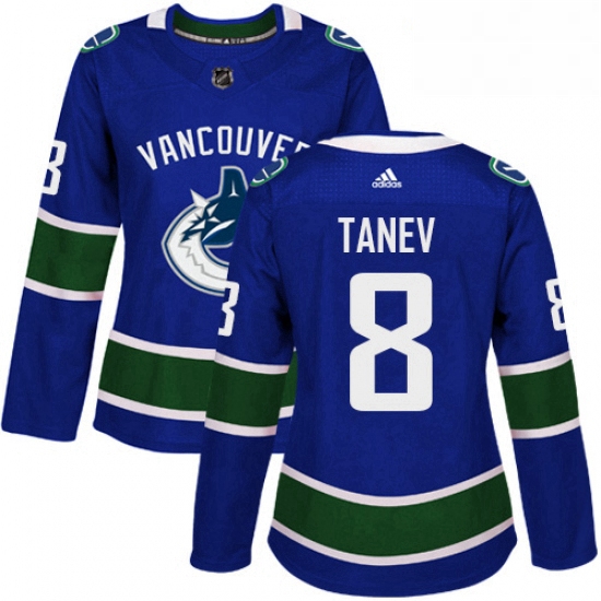 Womens Adidas Vancouver Canucks 8 Christopher Tanev Premier Blue Home NHL Jersey