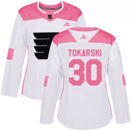 Womens Adidas Philadelphia Flyers 30 Dustin Tokarski Authentic WhitePink Fashion NHL Jersey