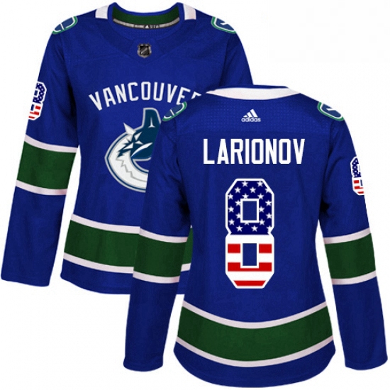 Womens Adidas Vancouver Canucks 8 Igor Larionov Authentic Blue USA Flag Fashion NHL Jersey