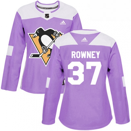 Womens Adidas Pittsburgh Penguins 37 Carter Rowney Authentic Purple Fights Cancer Practice NHL Jerse