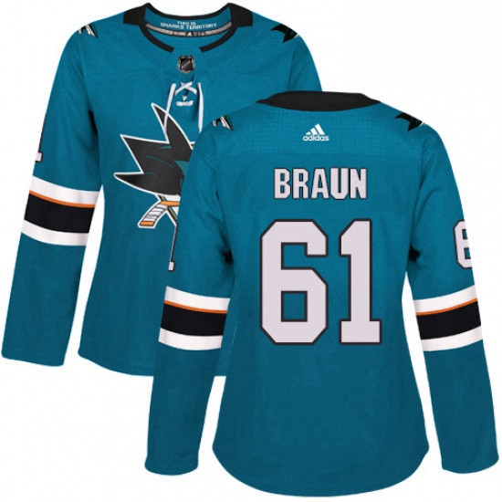 Womens Adidas San Jose Sharks 61 Justin Braun Authentic Teal Gre