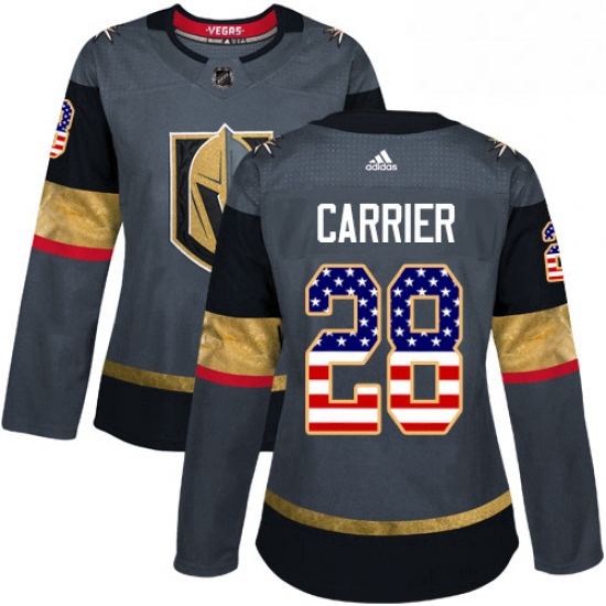 Womens Adidas Vegas Golden Knights 28 William Carrier Authentic Gray USA Flag Fashion NHL Jersey