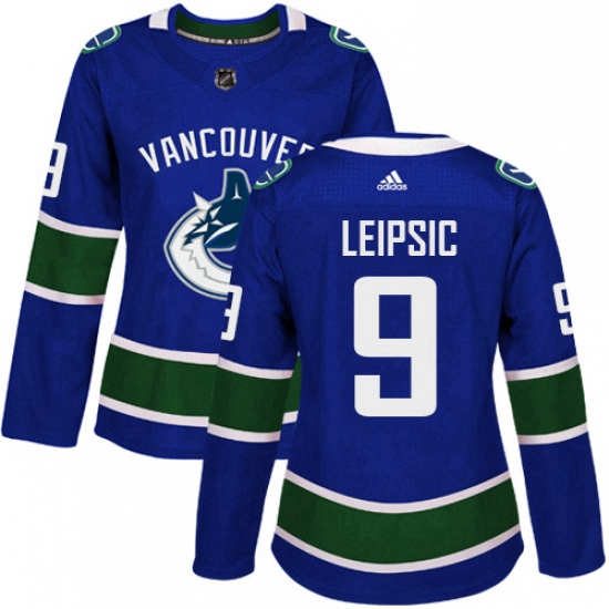 Womens Adidas Vancouver Canucks 9 Brendan Leipsic Authentic Blue Home NHL Jerse