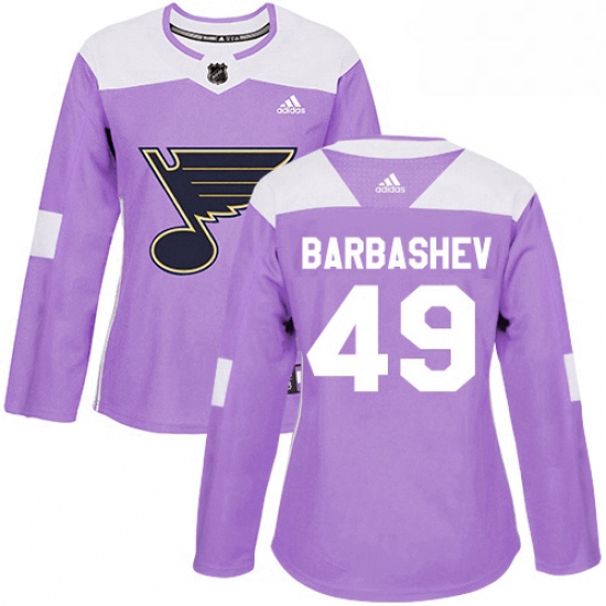 Womens Adidas St Louis Blues 49 Ivan Barbashev Authentic Purple Fights Cancer Practice NHL Jersey