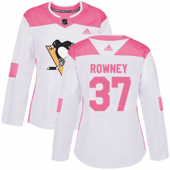 Womens Adidas Pittsburgh Penguins 37 Carter Rowney Authentic WhitePink Fashion NHL Jersey