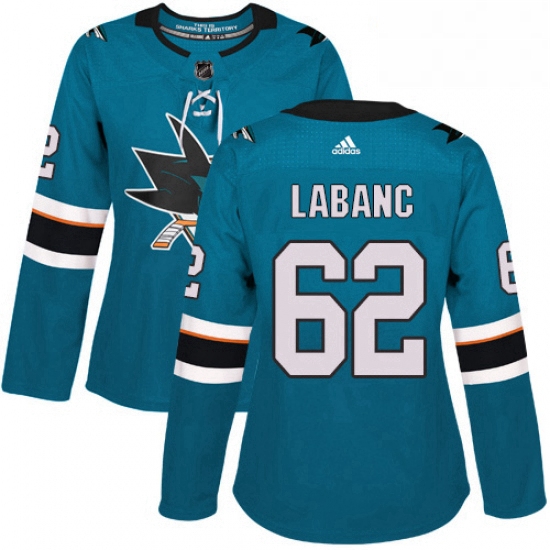 Womens Adidas San Jose Sharks 62 Kevin Labanc Authentic Teal Gre
