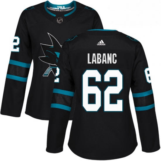 Womens Adidas San Jose Sharks 62 Kevin Labanc Premier Black Alternate NHL Jersey