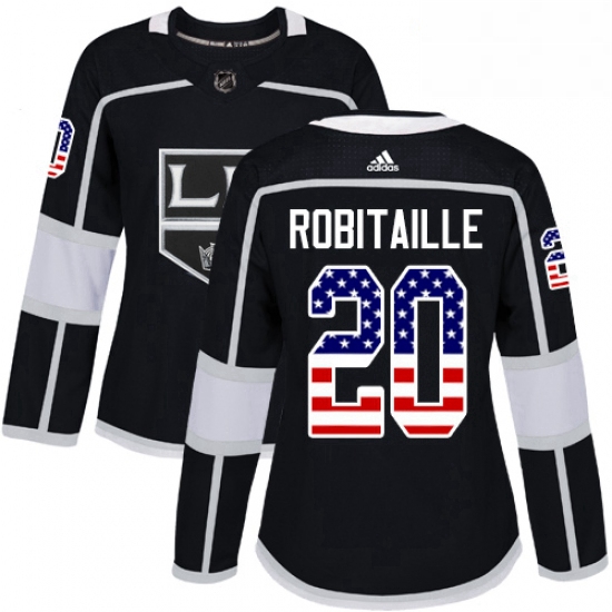 Womens Adidas Los Angeles Kings 20 Luc Robitaille Authentic Black USA Flag Fashion NHL Jersey