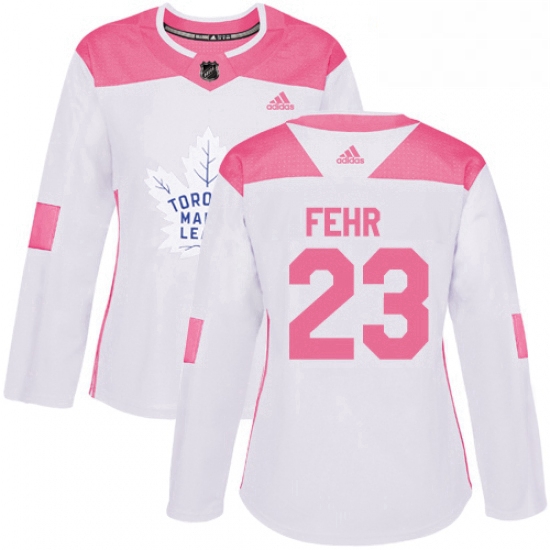 Womens Adidas Toronto Maple Leafs 23 Eric Fehr Authentic WhitePink Fashion NHL Jersey